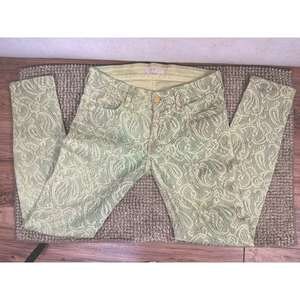 7 For All Mankind Jeans Size 27 Womens Skinny Boyfriend  Green Yellow Lace